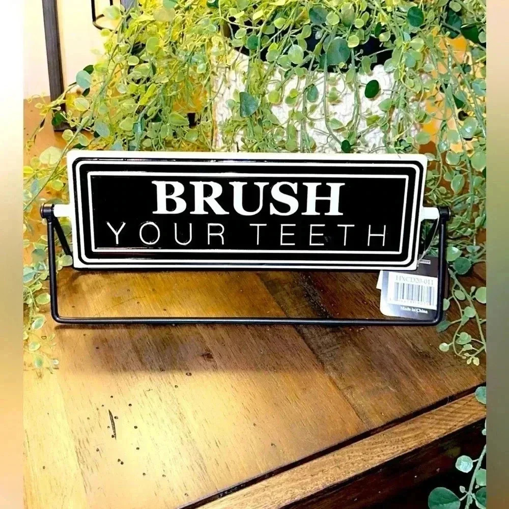 NWT Brush Your Teeth/Wash Your Hands Reversible Farmhouse/Ranch Bathroom Sign